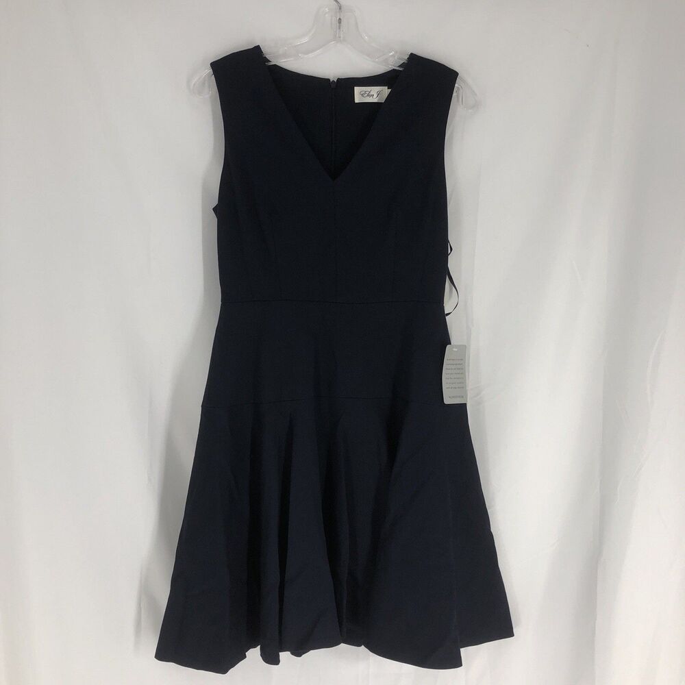 Eliza J Womens 6 Navy Sheath Dress Sleeveless Ruffle Detail V Neck NWT